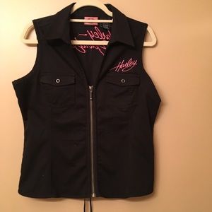 Black Denim Harley Davidson Vest